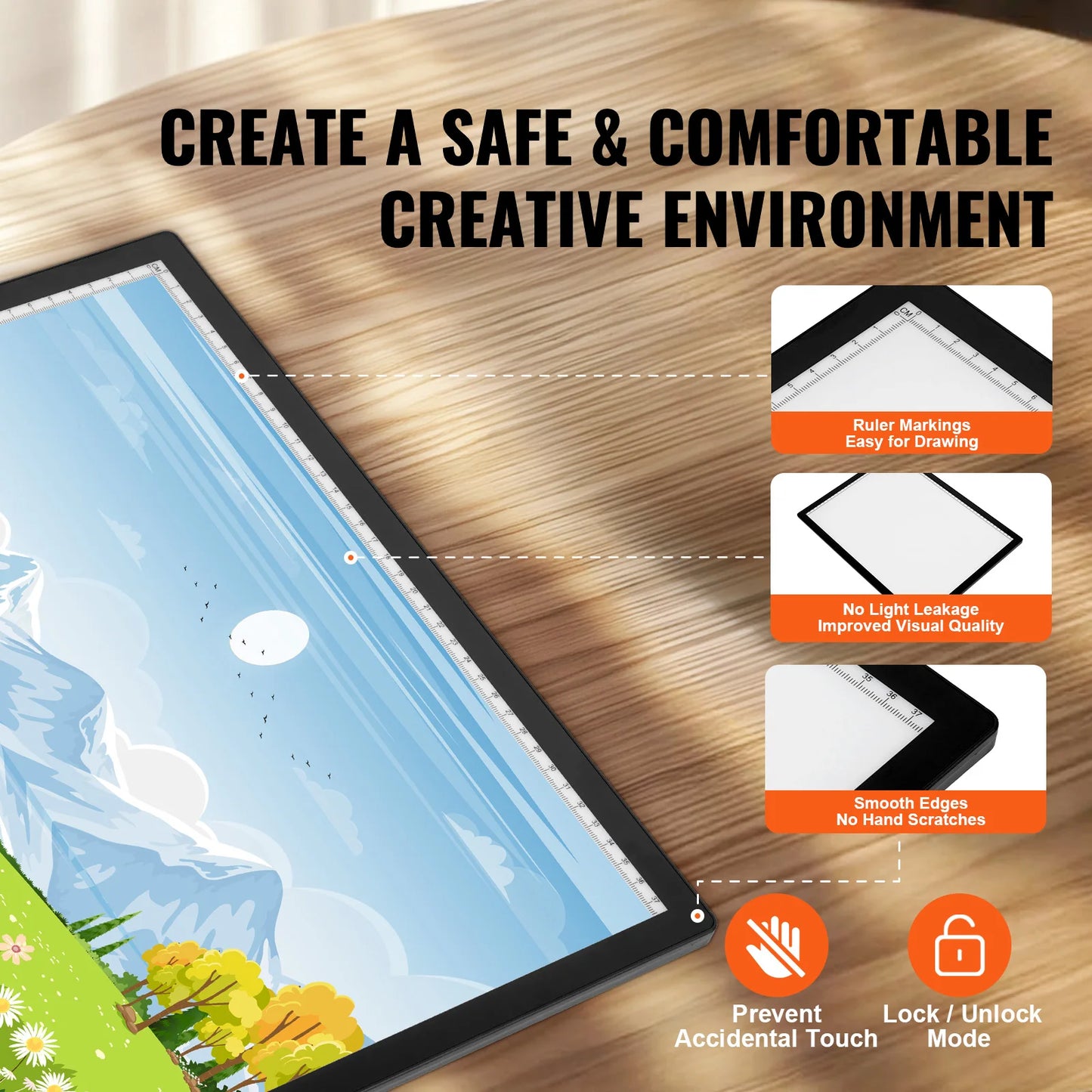 VEVOR Tablette lumineuse LED A3, table lumineuse dessin avec 6 niveaux luminosité réglable, tableau dessin rechargeable pour traçage, pour peinture diamant, animation, croquis, pochoir, artistes, noir