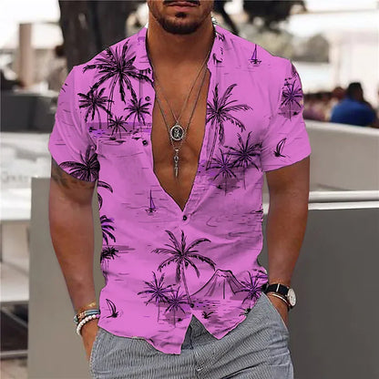 AMP Tree-Chemise hawaïenne imprimée en 3D pour hommes, chemise de plage pour hommes, chemisier à manches courtes, chemises en Y à la mode, 3XL, 2023