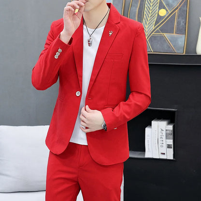 Ensemble deux pièces slim coréen pour hommes, costume et pantalon, beau coiffeur, style britannique, tendance décontractée, mode printemps et automne 2024