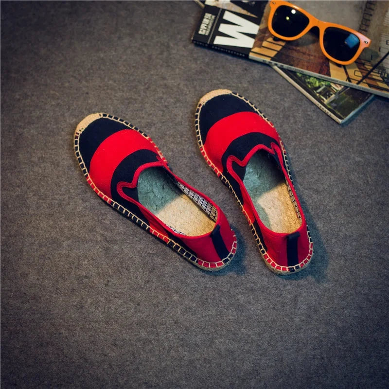 Printemps été hommes chaussures décontractées Slip-on tissu plat respirant pêcheur marque chaussures pour homme rouge noir XZ19