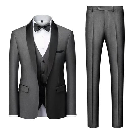Ensemble 3 pièces pour hommes pour mariage, blazers élégants, col nœud, veste de luxe, pantalon, manteau formel, robe moulante, haute qualité