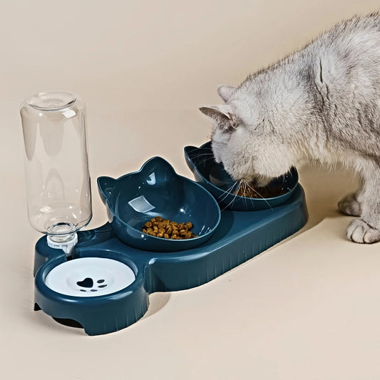 Ensemble de bols à eau et à nourriture pour animaux de compagnie avec mangeoire, conception d'oreille inclinée, bouteille d'eau par gravité pour la protection du cou, 3 en 1