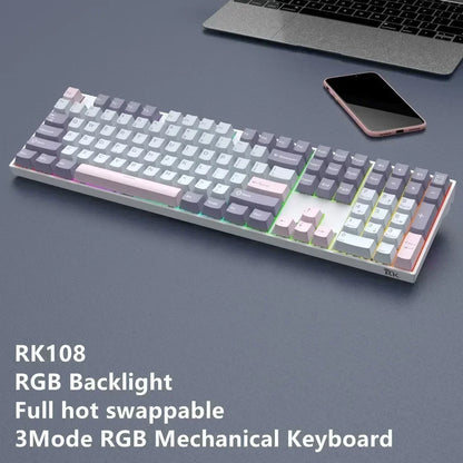 Clavier mécanique sans fil RK108, RVB, Bluetooth, 100%, grande taille, programmable, personnalisé, bricolage, 108 touches avec NumberSub