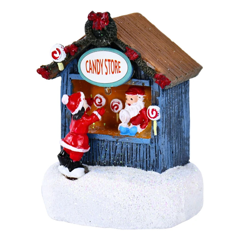 Ornement de maison du père Noël LED en résine, décoration de la maison de bureau, artisanat de paysage de cabine plonger oyant, cadeau de Noël, nouvel an, 2025