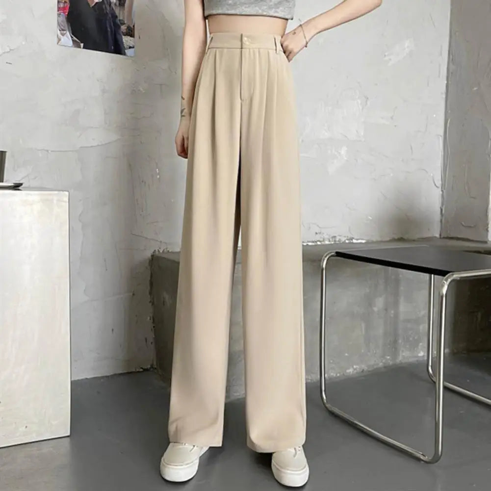 Pantalon de costume pour femmes, Style coréen, taille haute, jambes larges, poches inclinées, pantalon de bureau ample, pantalon de costume d'affaires décontracté