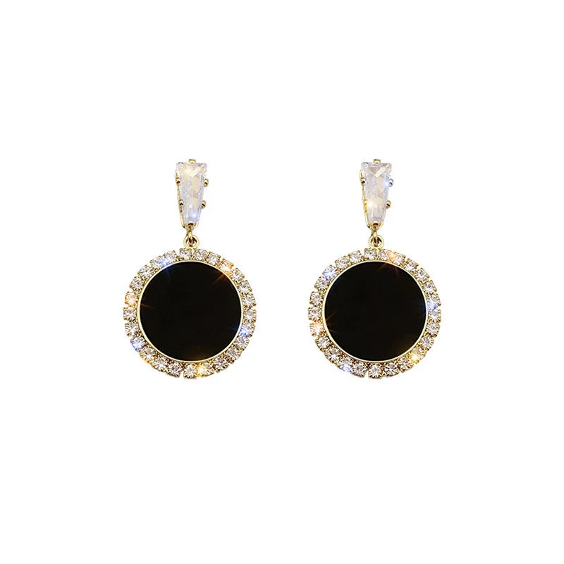 Boucles d'oreilles rondes en argent S925, strass assortis avec tout, simples, goutte d'eau noire,