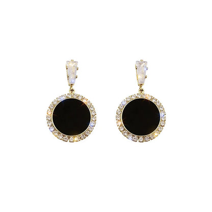 Boucles d'oreilles rondes en argent S925, strass assortis avec tout, simples, goutte d'eau noire,