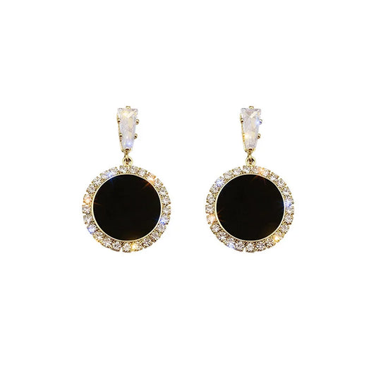 Boucles d'oreilles rondes en argent S925, strass assortis avec tout, simples, goutte d'eau noire,
