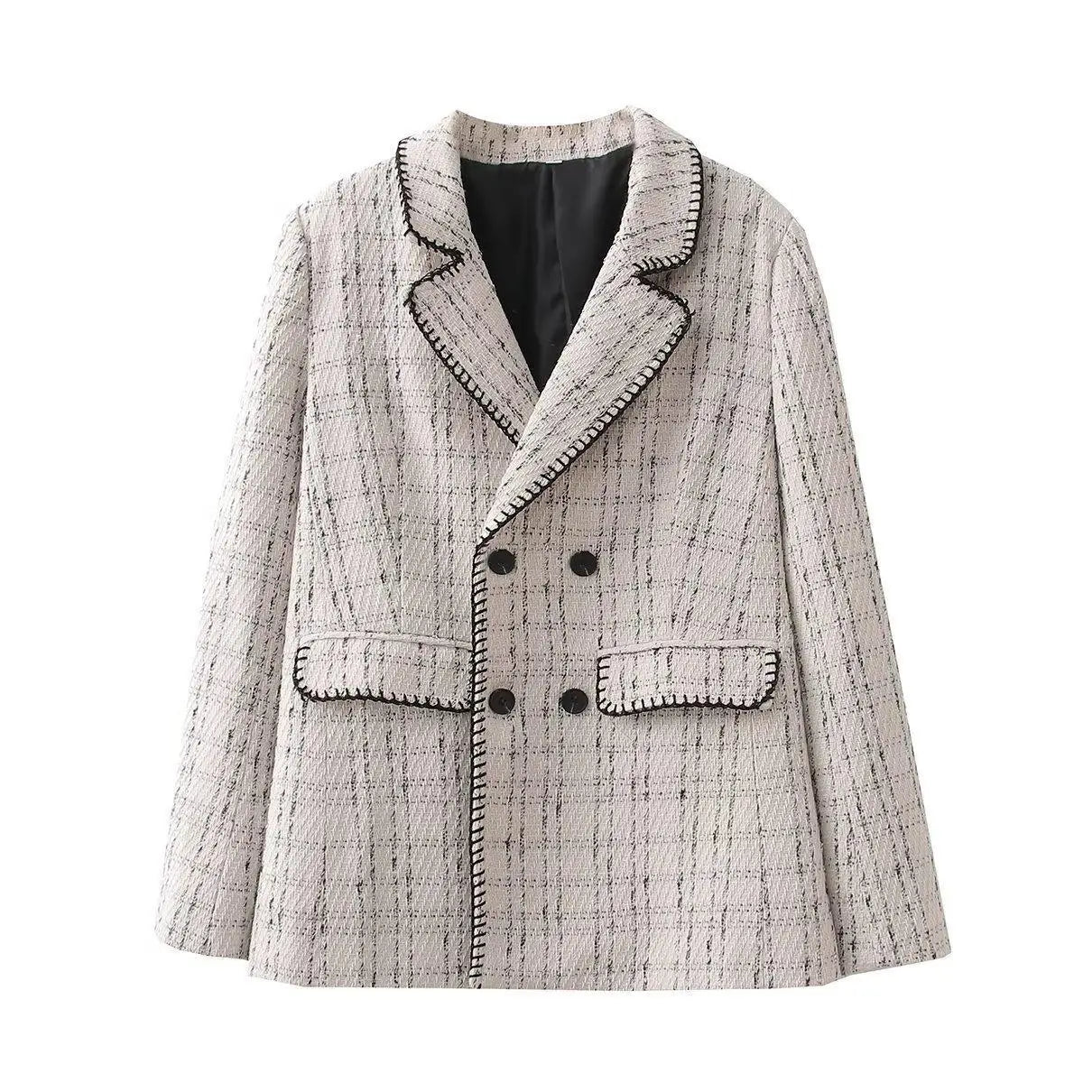 CNlalaxury-Blazer en tweed à double boutonnage pour femme, manteau de trajet avec poche, manches longues, décontracté, printemps, automne, 2024