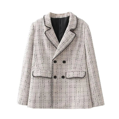 CNlalaxury-Blazer en tweed à double boutonnage pour femme, manteau de trajet avec poche, manches longues, décontracté, printemps, automne, 2024