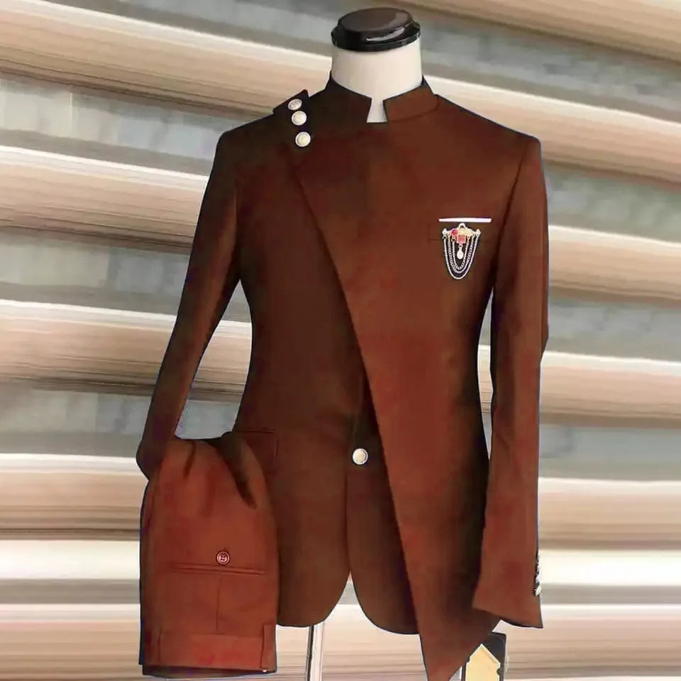 Costume européen et américain pour hommes, grande taille, col montant et col incliné, robe d'affaires, Banquet, Cocktail, robe d'hébergement, ensemble deux pièces