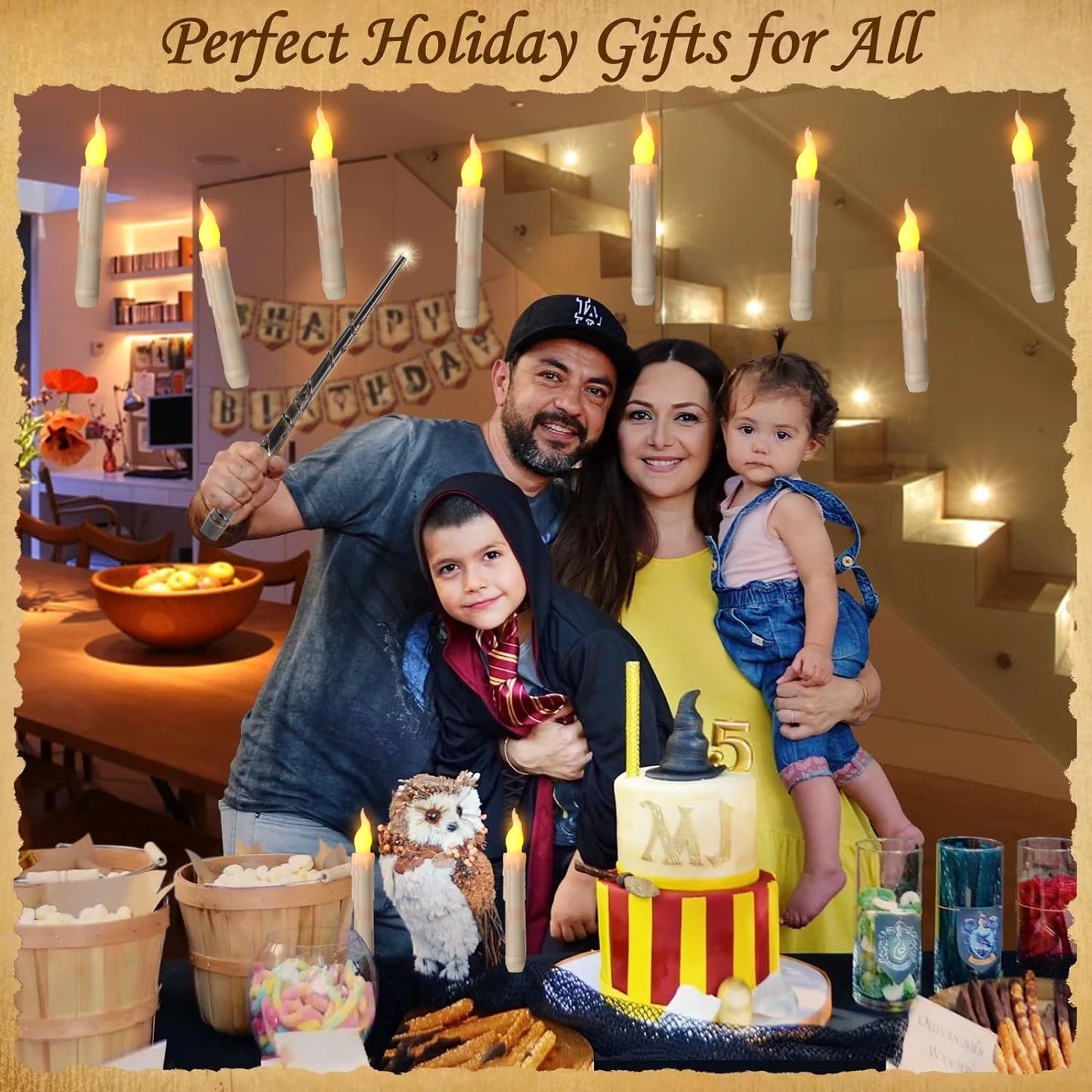 Baguette Magique LED Flottante pour Halloween, Fonctionne à Distance, Harry Potter, Batterie Flottante ci-après, Décoration Lumineuse Chaude