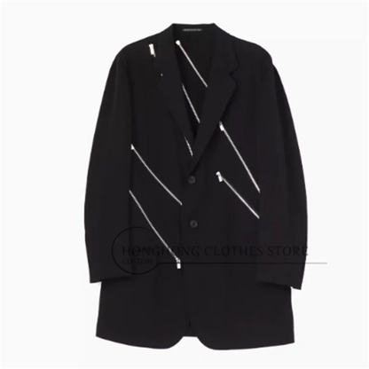 Combinaison noire décontractée à structure décorative avec fermeture éclair diagonale, design Original, nouvelle veste tendance de taille personnalisée 2025
