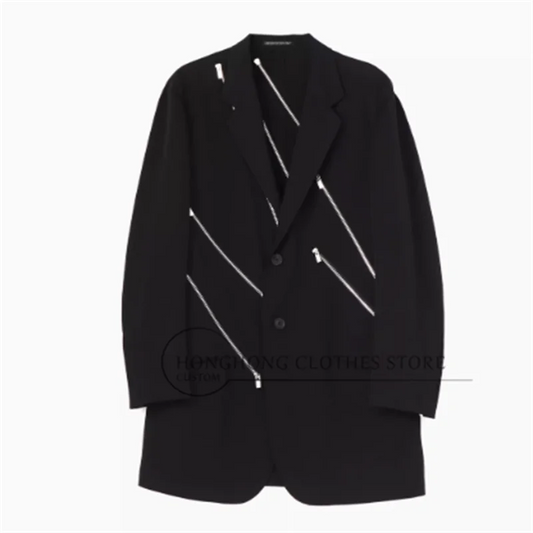 Combinaison noire décontractée à structure décorative avec fermeture éclair diagonale, design Original, nouvelle veste tendance de taille personnalisée 2025