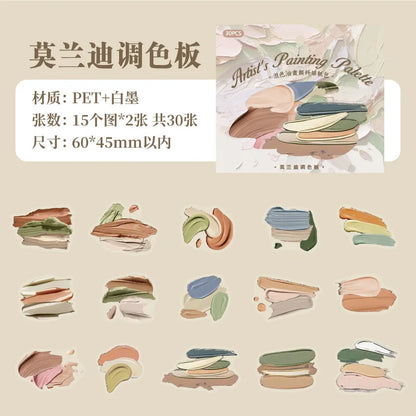 Mr. Paper, 30 pièces, paquet d'autocollants sur le thème de la Palette de couleurs de peinture à l'huile,