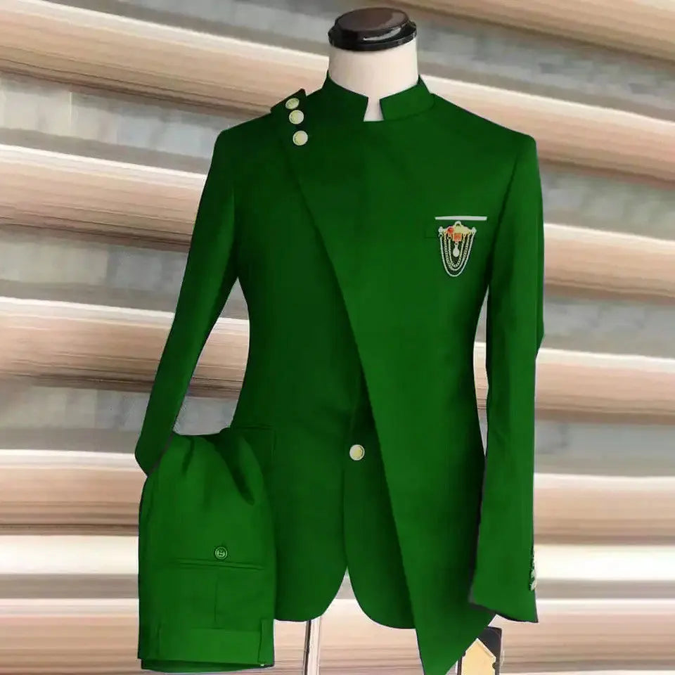 Costume européen et américain pour hommes, grande taille, col montant et col incliné, robe d'affaires, Banquet, Cocktail, robe d'hébergement, ensemble deux pièces