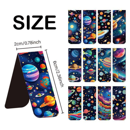 Marque-pages magnétiques sur le thème Space & Planet, 12 pièces, marqueurs de pages en papier durables pour étudiants, enseignants et usage quotidien