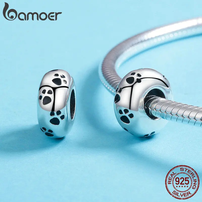 BAMOER authentique 925 en argent Sterling chien empreinte animale chat coeur amour entretoise breloque idéal pour Bracelet l SCC594