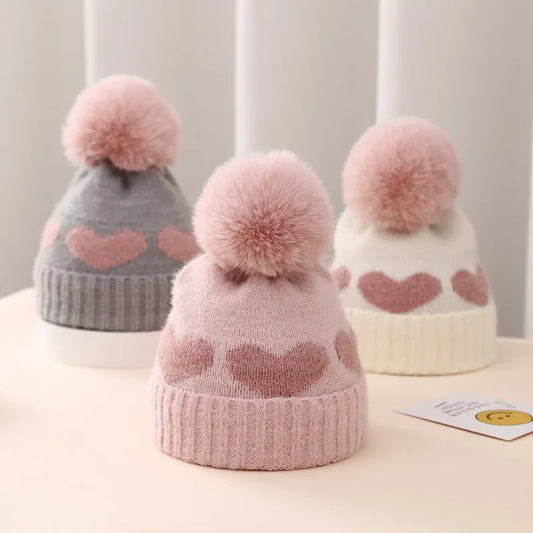 Bonnet épais en acrylique pour tout-petits, chapeaux pour bébés filles, chaud, mignon, coeur, nouveau-né, 0-12 mois, automne, hiver, nouveau, 2023