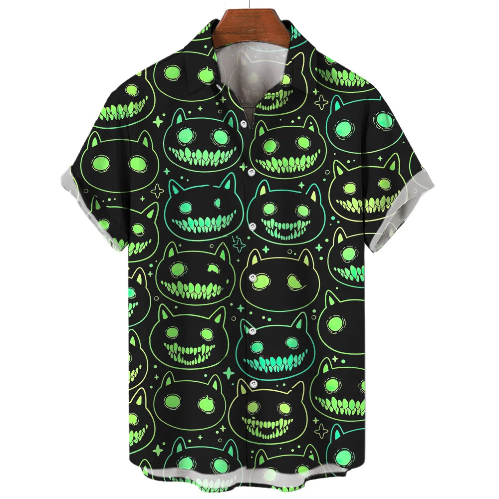 Chemise hawaïenne à manches courtes pour hommes, vêtements amples et respirants, imprimé diable horreur en 3d, été, 2024