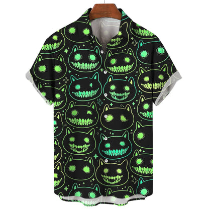 Chemise hawaïenne à manches courtes pour hommes, vêtements amples et respirants, imprimé diable horreur en 3d, été, 2024
