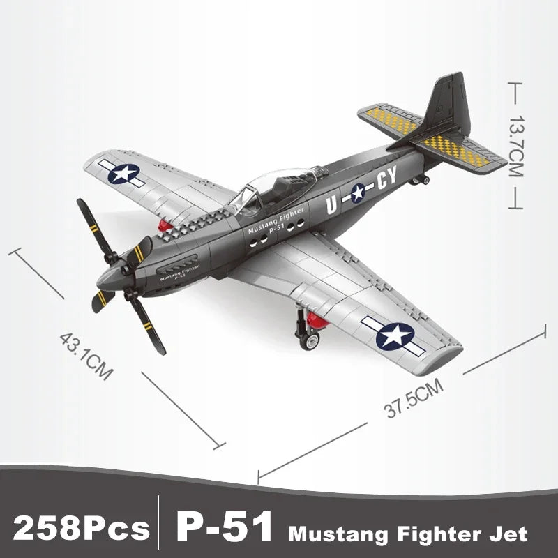 Militaire USA P-51 Mustang combattant Jets modèle blocs de construction avion technique avion MOC armes briques jouets pour cadeaux pour adultes