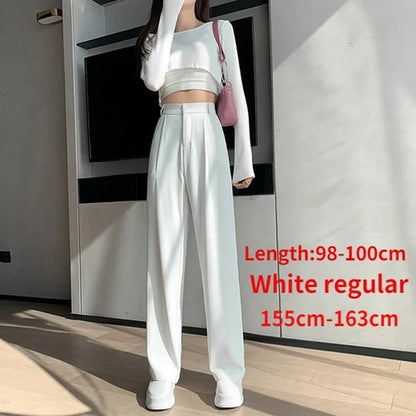 Pantalon décontracté taille haute pour femmes, jambes larges, ample, longueur au sol, costumes blancs, pantalons longs pour dames, nouvelle collection printemps automne
