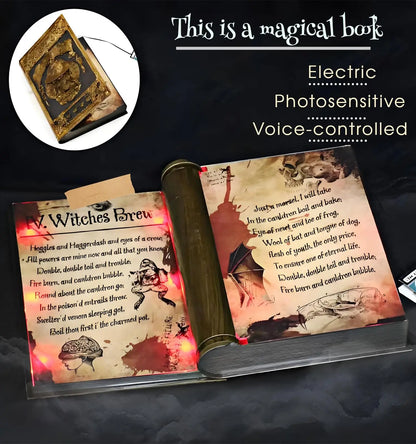 Livre de magie électrique avec son de squelette et lumière, décorations d'halloween, accessoires d'ambiance pour Festivals, cour, pelouse