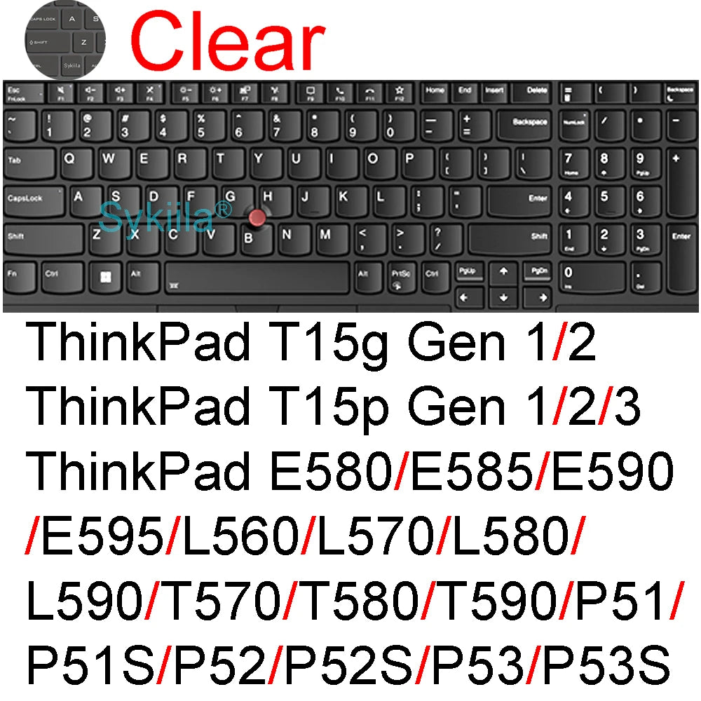 Housse de clavier pour Lenovo ThinkPad 15 T15 E15 L15 P15 P15s P15v T15g T15p P1 Gen 4 3 2, étui de protection en Silicone 15.6