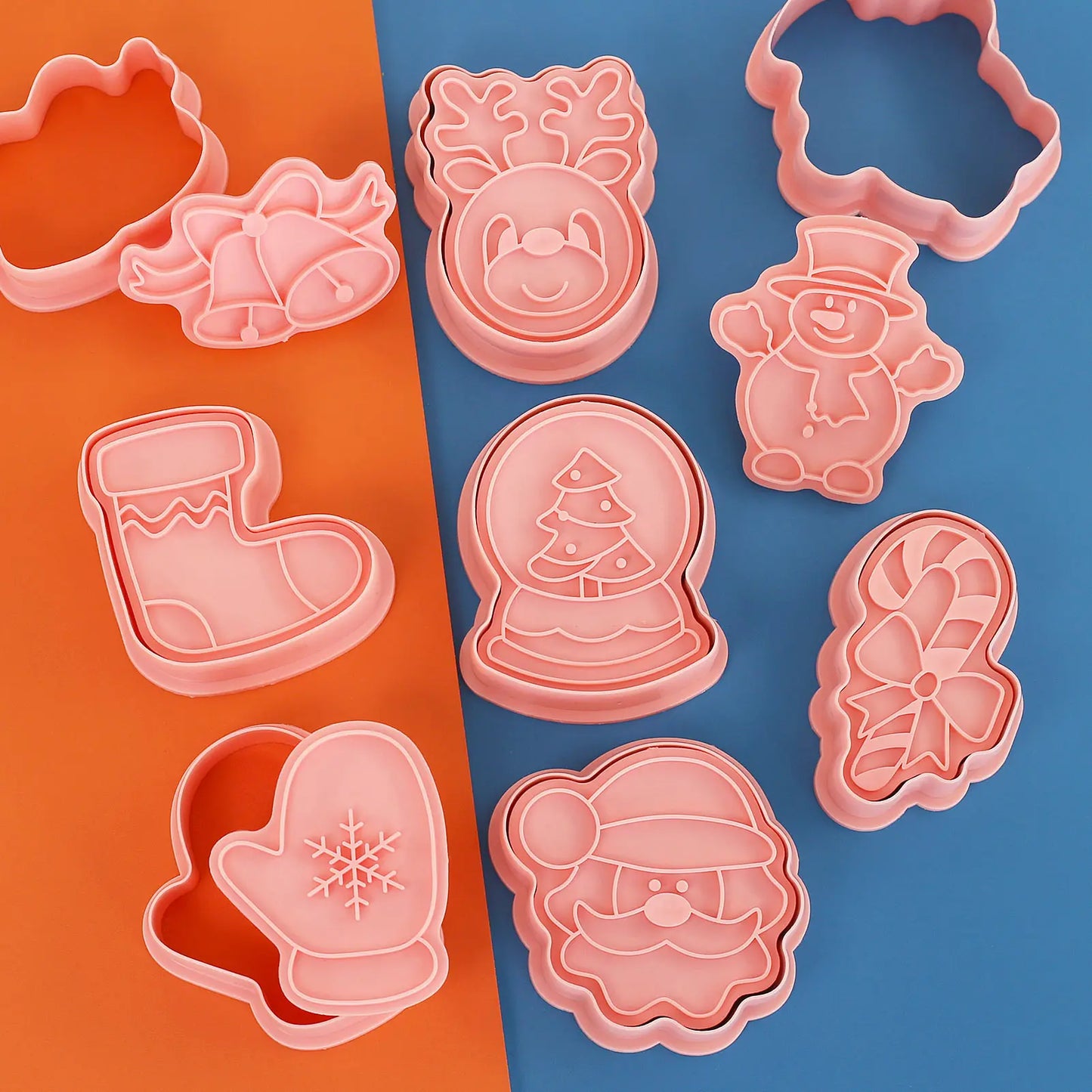 Emporte-pièces de noël, 8 pièces, Design de renne 3d, timbres à biscuits, outils de cuisson de flocons de neige, moules à biscuits en gaufrage