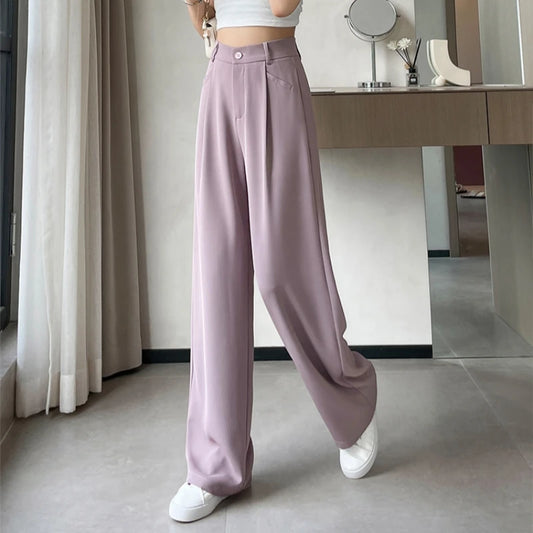 Pantalon de costume violet à jambes larges pour femmes, taille haute, ample, droit, décontracté, Slim Fit, nouvelle collection printemps été 2025