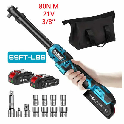 Seesii 6.3 ''kit de clé à cliquet électrique étendue 21V 3/8" clé électrique sans fil clé d'angle 80Nm pour broche de batterie Makita 18V