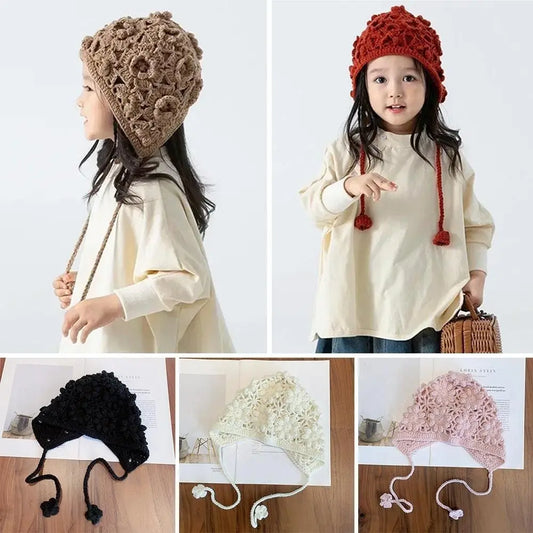 Chapeau respirant fait à la main pour enfants, crânes au crochet à fleurs creuses, style bohème, béret polyvalent, casquette pour enfants, filles