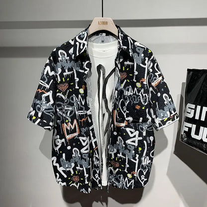 Chemises à col à revers pour hommes, impression de loisirs, couleurs durables, ajustement adt, graffiti créatif, rue, tendance de la mode estivale, 2024