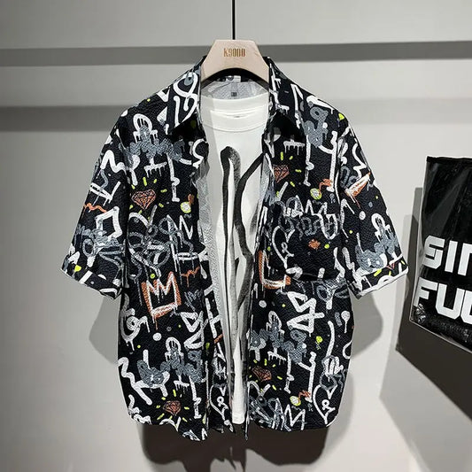 Chemises à col à revers pour hommes, impression de loisirs, couleurs durables, ajustement adt, graffiti créatif, rue, tendance de la mode estivale, 2024