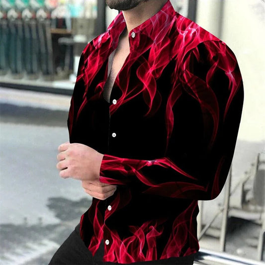 2023 Hommes Dames Hauts Couple Quotidien Flamme Décontracté Mode Rue En Plein Air Bleu Rouge Revers Bouton Chemise Haute Qualité Matériau Offre Spéciale