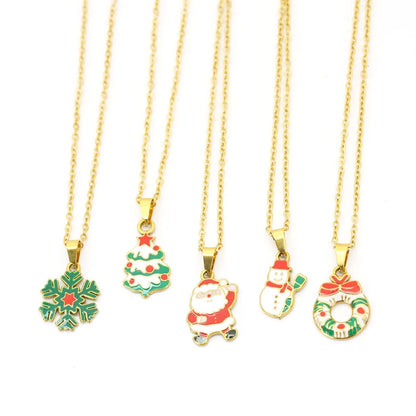 Collier thème de noël, chaîne de couleur or, couronne de flocon de neige du père noël, pendentif d'arbre de bonhomme de neige, cadeaux de Festival, accessoire saisonnier