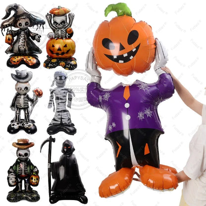 Ballon d'halloween géant fantôme citrouille crâne château Film d'aluminium ballon debout pour Halloween fête cour jardin décor effrayant
