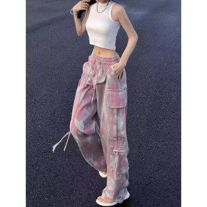 Pantalon cargo camouflage rose pour femme, jambe large, surintendant en denim Y2K, FjStreetwear, Hip Hop, femme, style safari décontracté
