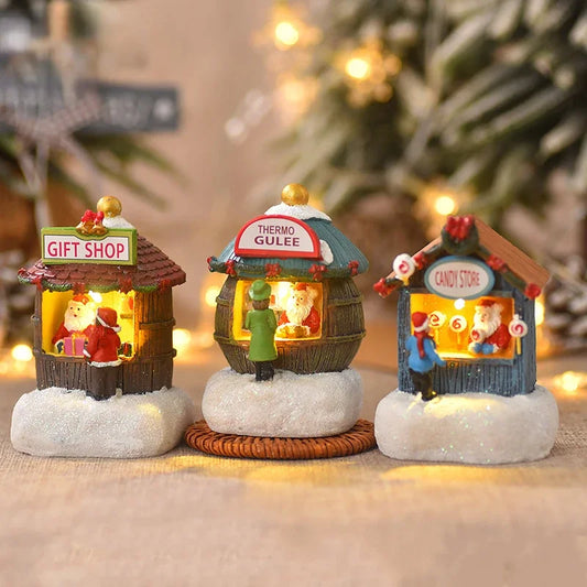 Artisanat de noël en résine, Village de noël, musique lumineuse, petite maison, bonhomme de neige, lumières LED, cadeau de vacances, décoration de maison, ornements 2024