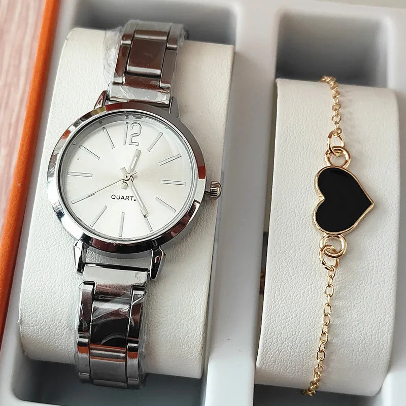 Montres dorées coeur Bracelet à breloques 2 pièces ensemble mode