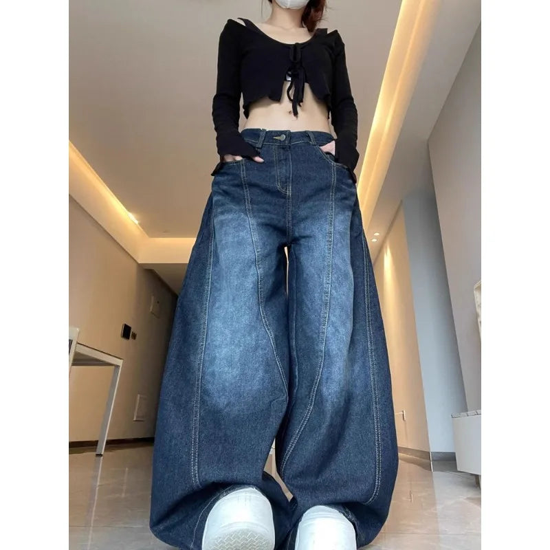Jean taille haute pour femmes, Design Vintage, Hip Hop, droit, Baggy, pantalon en Denim, rue Y2K, Style américain, jambes larges