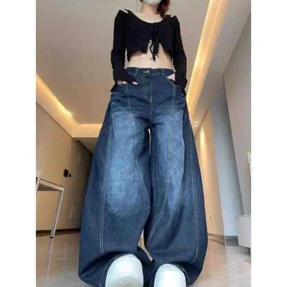 Jean taille haute pour femmes, Design Vintage, Hip Hop, droit, Baggy, pantalon en Denim, rue Y2K, Style américain, jambes larges