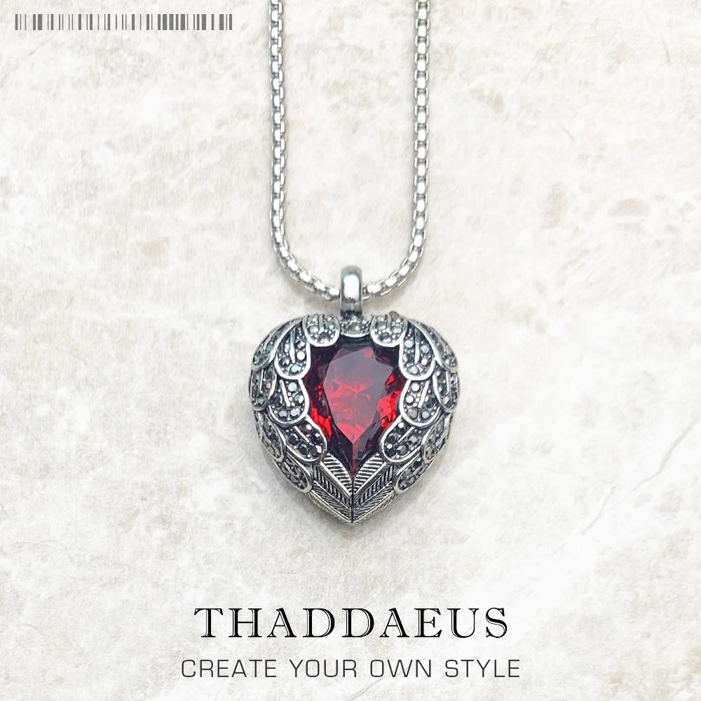 Collier avec pendentif en forme de cœur à ailes rouges, chaîne à maillons de marque, bijoux à la mode, Style européen, argent sterling 925, cadeau pour femmes
