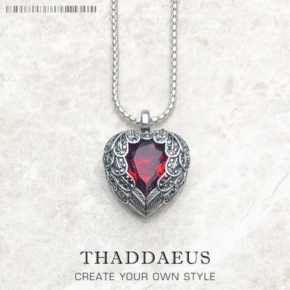 Collier avec pendentif en forme de cœur à ailes rouges, chaîne à maillons de marque, bijoux à la mode, Style européen, argent sterling 925, cadeau pour femmes