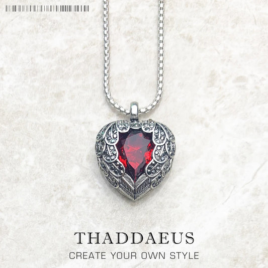 Collier avec pendentif en forme de cœur à ailes rouges, chaîne à maillons de marque, bijoux à la mode, Style européen, argent sterling 925, cadeau pour femmes