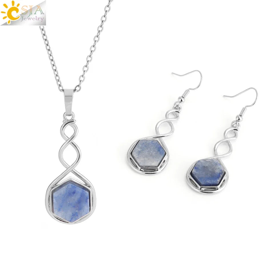 CSAlbaneParure de bijoux en pierre naturelle pour femme, boucles d'oreilles, collier, hexagone, pendentif en cristal, acier inoxydable, accessoires de bijoux, H577