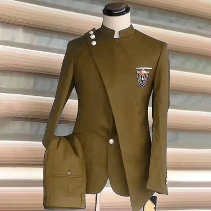 Costume européen et américain pour hommes, grande taille, col montant et col incliné, robe d'affaires, Banquet, Cocktail, robe d'hébergement, ensemble deux pièces