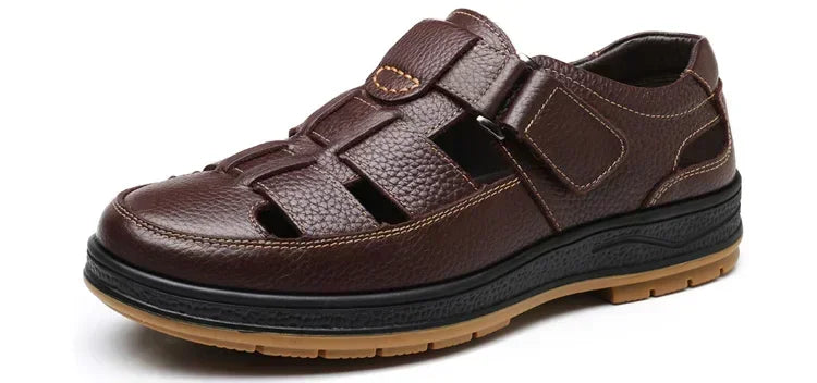 Mocassins ajourés en cuir faits à la main pour hommes, chaussures d'été décontractées, sandales classiques, chaussures plates de marche en plein air, respirantes