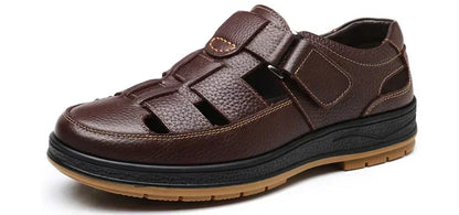 Mocassins ajourés en cuir faits à la main pour hommes, chaussures d'été décontractées, sandales classiques, chaussures plates de marche en plein air, respirantes